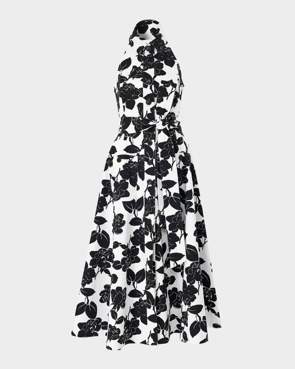 Collared Halter Button-Front Midi Dress